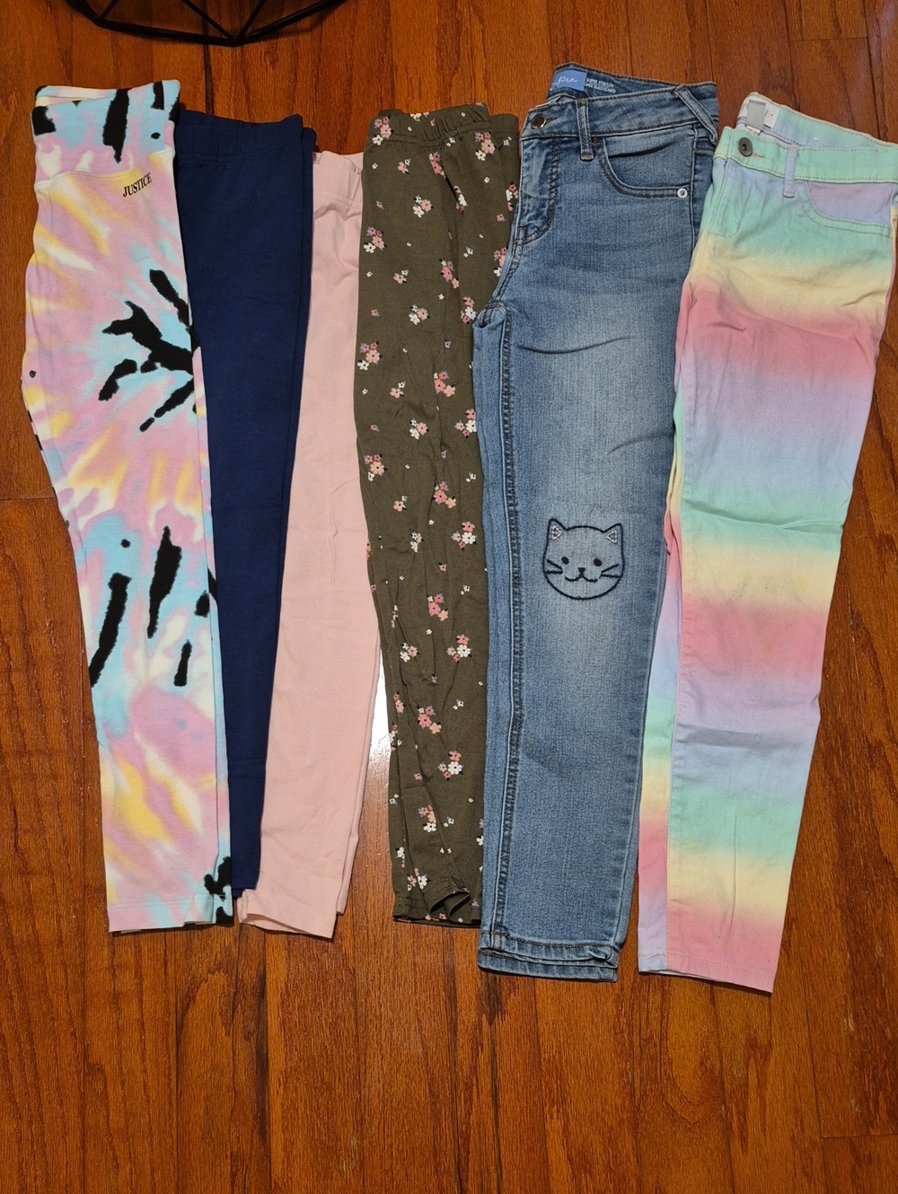 Justice Girls' Pastel Tie-Dye & 2 Jeans Rainbow Leggings with Black Accent